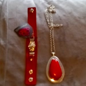 Brand New Red And Silver Necklace Bracelet
